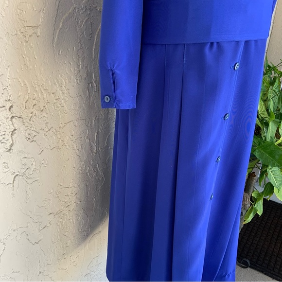 VTG 80s UK Chic Azure Blue Elegance-Belted, Button-backed WALLIS EXCLUSIVE - Picture 5 of 9